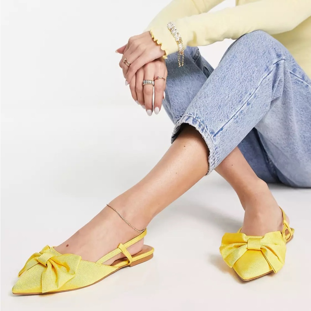🌕ASOS DESIGN Wide Fit Lido bow ballet flats in yellow